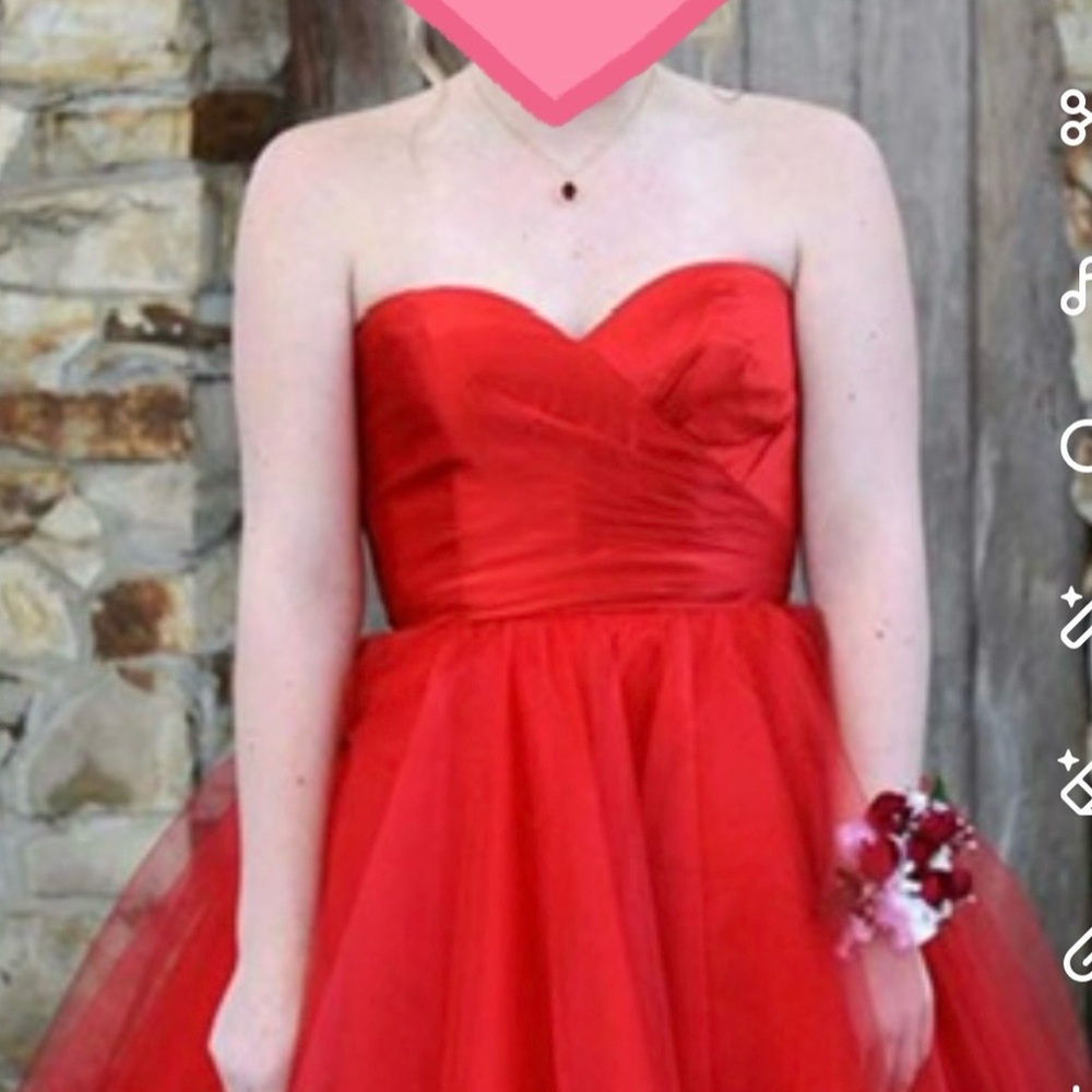 Sherri Hill Strapless Red Tulle Sweetheart Prom Dress